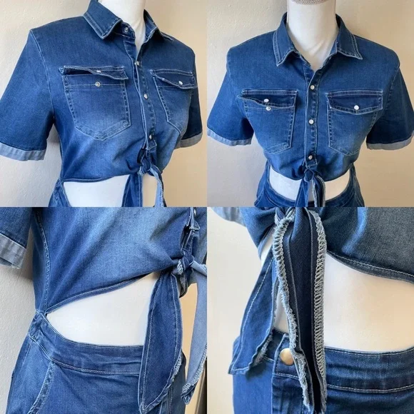 Windsor Blue Stretch Denim One-Piece Cut-Out Dress Women’s various sizes - Picture 13 of 16